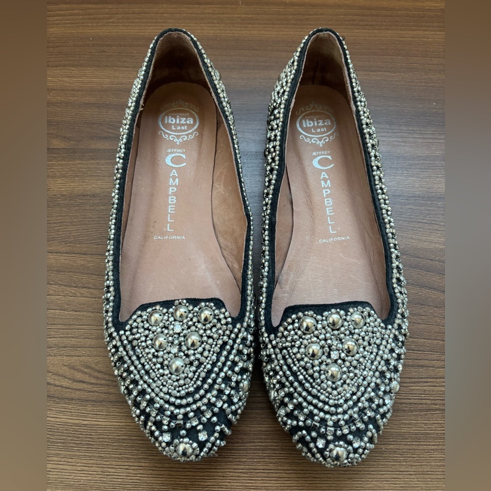 Jeffrey Campbell Black and Silver Beaded Flats
